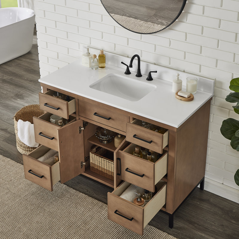 48 In. Single Sink Freestanding Gunny Bath Vanity With Pure White Engineer Stone Top