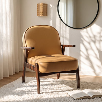 Fauteuil d'appoint rembourré de style moderne du milieu du siècle avec cadre et accoudoirs en bois massif