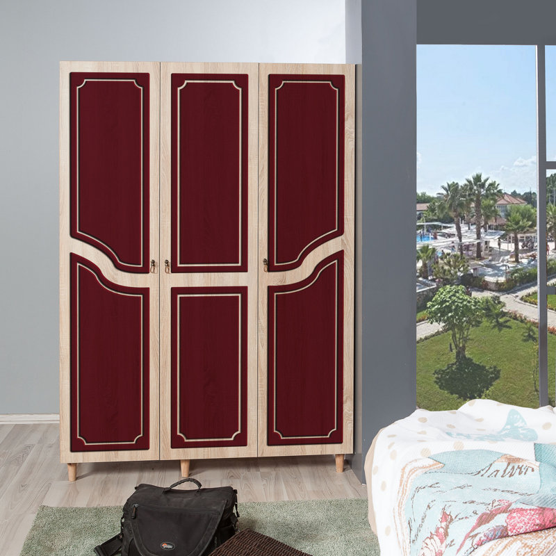 Rummel 3 Door Manufactured Wood Wardrobe, Burgundy