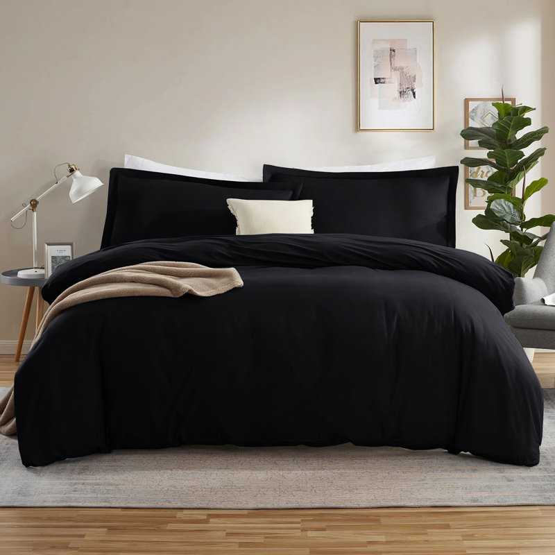300TC Microfiber Duvet Cover Set – Reversible Luxury 3-Piece, Single Duvet Cover + 1 Standard Pillowcase, Black