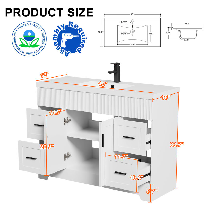 Breonica Wood 48" W Single Vanity Set, White