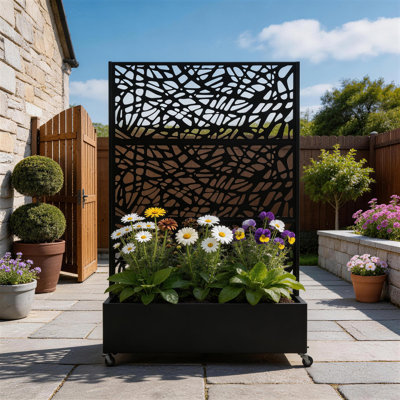 Knox Metal Planter Box with Trellis and Wheels