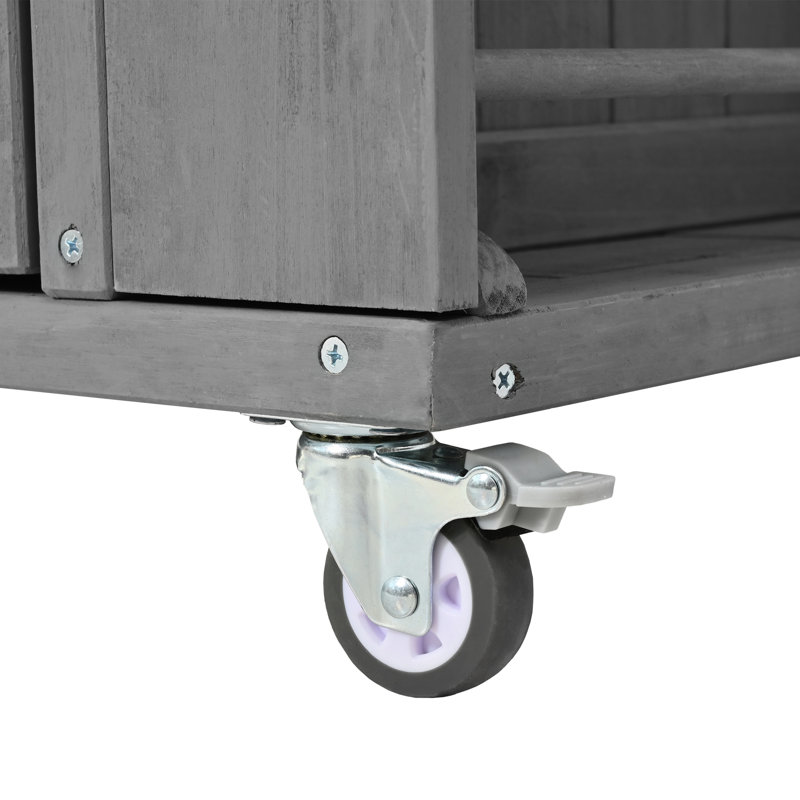 Îlot de cuisine extérieur gris - Bois de sapin massif et acier inoxydable, plateau de table pliable, solutions de rangement, porte-serviettes, ouvre-bouteille encastré Spice, roues verrouillables pour plus de fonctionnalité et de mobilité