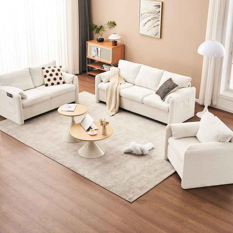 Blanc 77 po 3, avec revêtement et cadre en chenille pour un canapé moderne et élégant, en blanc, rembourrage doux en tissu, 3