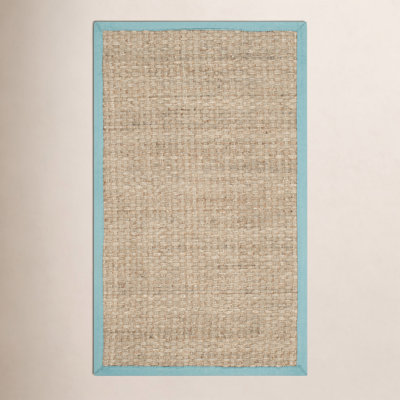Natural Teal Bamboo Seagrass Rug