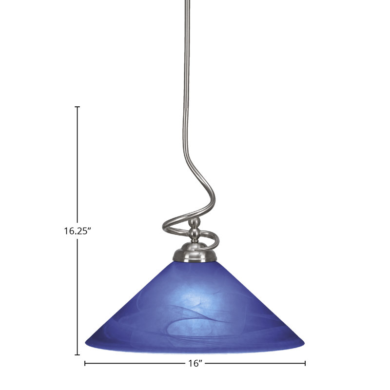 Luminaire suspendu Capri, fini nickel brossé et verre italien bleu de 16 po