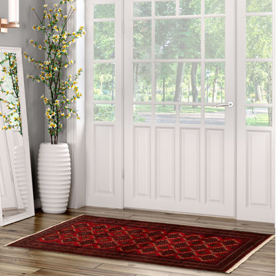 Hand-Knotted Rizbaft Red Wool Rug 3'5" X 6'5"