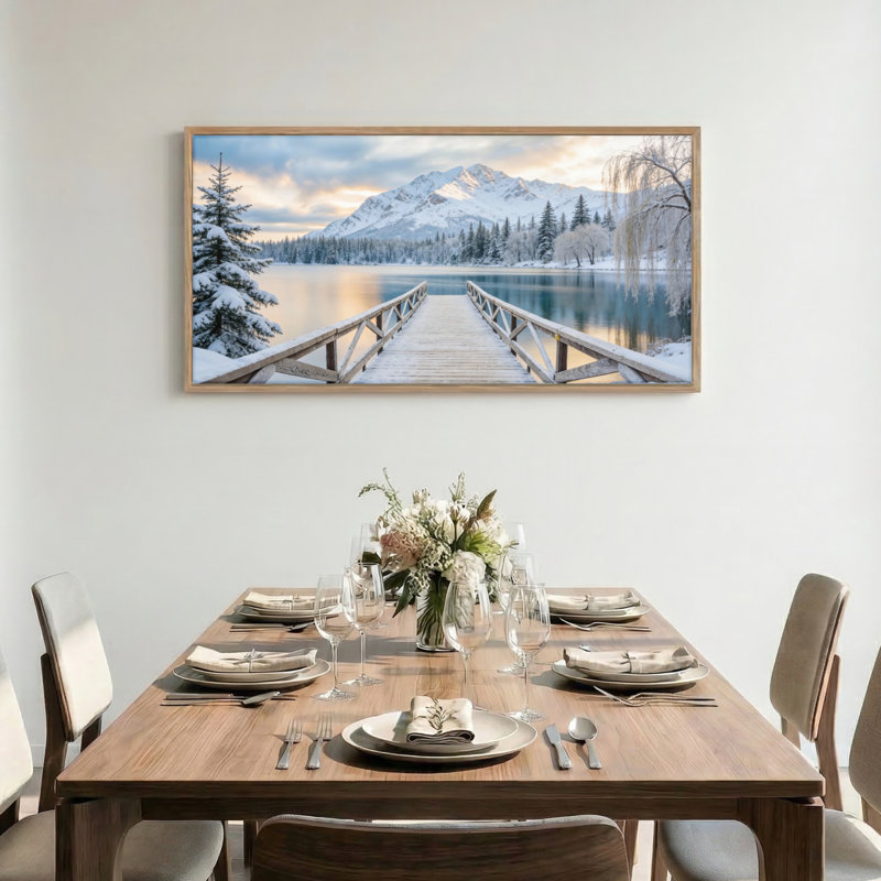 Paysage d'hiver, ensemble de reproductions de peintures à l'huile sur toile encadrées de 1 48 po x 24 po, 48 x 24 pouces