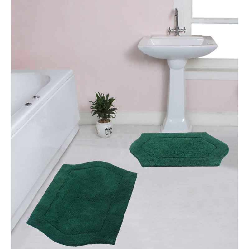 Morissette 100% Cotton Bath Rug, Non-slip, Absorbent, Machine Washable, Quick Dry 2 PCs set (21x34 / 24x40), Vert bouteille