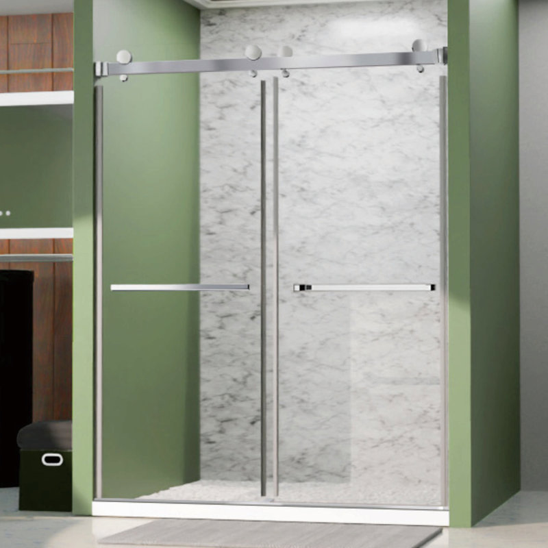 Royal 56 to 60 in. x 66 in. H Frameless  Double Sliding Shower Door with Two Towel Bars in Chrome and 3/8 in. (10mm) Clear Glass
