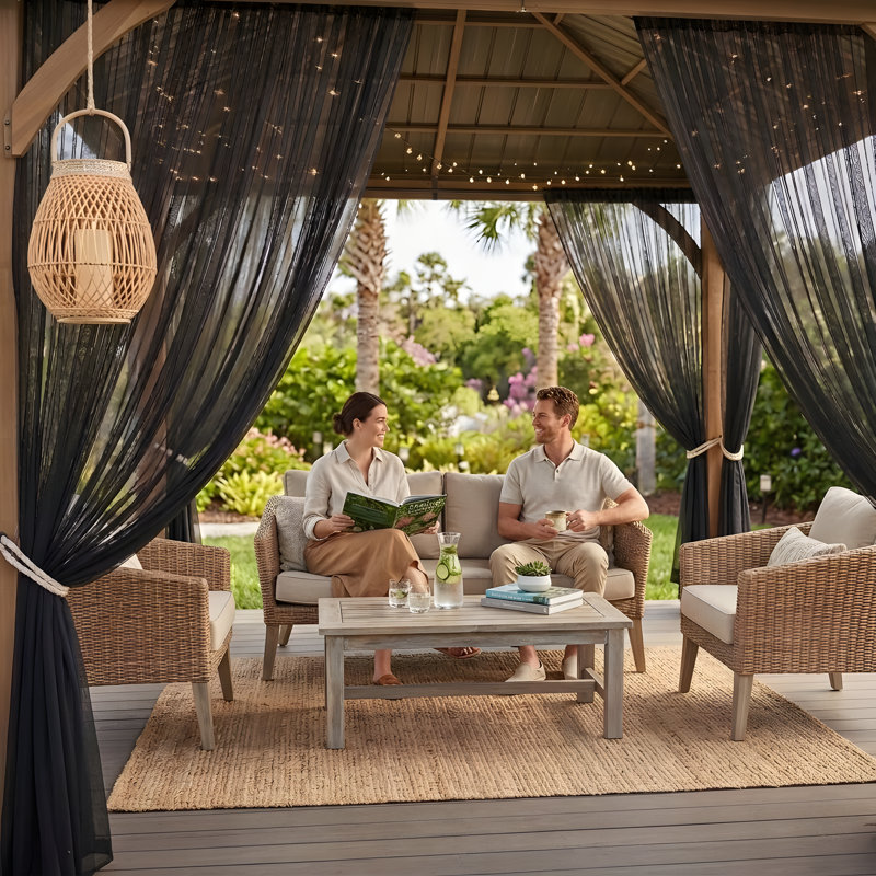 2 Panels Outdoor Mosquito Curtains for Patio Waterproof, Rod Pocket Airy Mesh Net Sheer Curtains Tulle Outdoor Drapes with DIY Adjustable Length for Backdrop