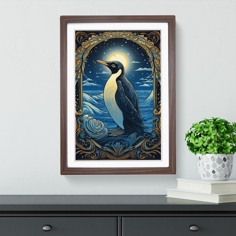 Penguin Art Nouveau Art - Wall Art, Walnut Framed, 64cm H x 46cm W x 2cm D