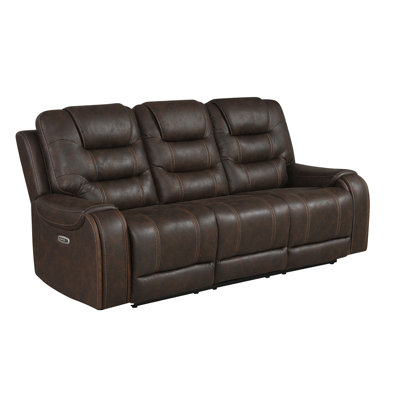 Burlington, 86" Wide Dual Power Recliner Sofa With The Adjustable Headrest and Hidden cupholder in each Arm (Brown color)