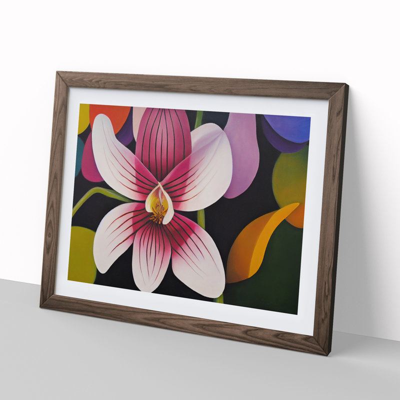 Abstract Orchid Flower - Framed Print, 46cm H x 64cm W x 2cm D, Walnut