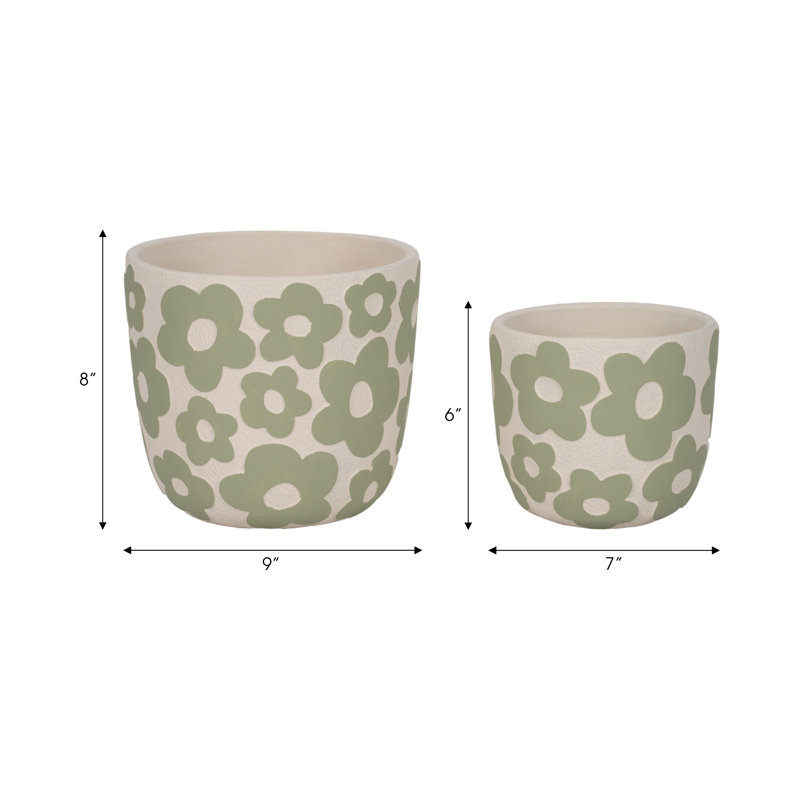 Sagebrook Home 2-Pieces Flower Power Planters, Light Green, Green/Ivory
