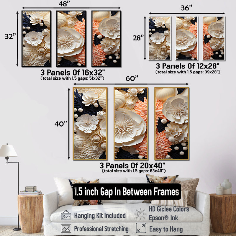 Abstrait corail fleurs collage - ensemble d'art mural corail sous l'eau, Cadre flottant doré, H 40 po x l 60 po x P 1 po