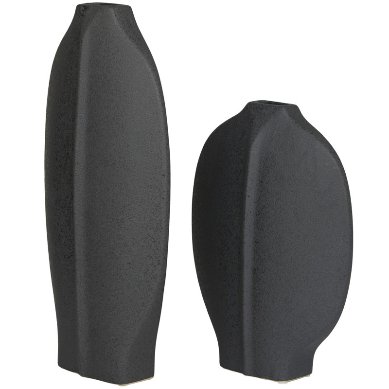 Ceramic Textured Decorative Vase Set, 17.7" H x 8.45" W x 4" D, Black