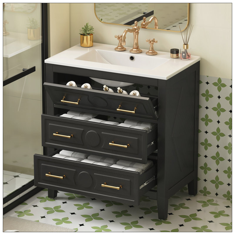 Meuble-lavabo 30 po avec lavabo en céramique, Noir