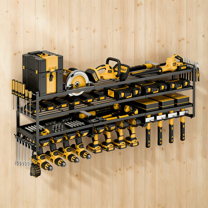 Porte-outils mural robuste à 4 niveaux - 48 po de largeur, 12 porte-perceuses, capacité de 600 lb