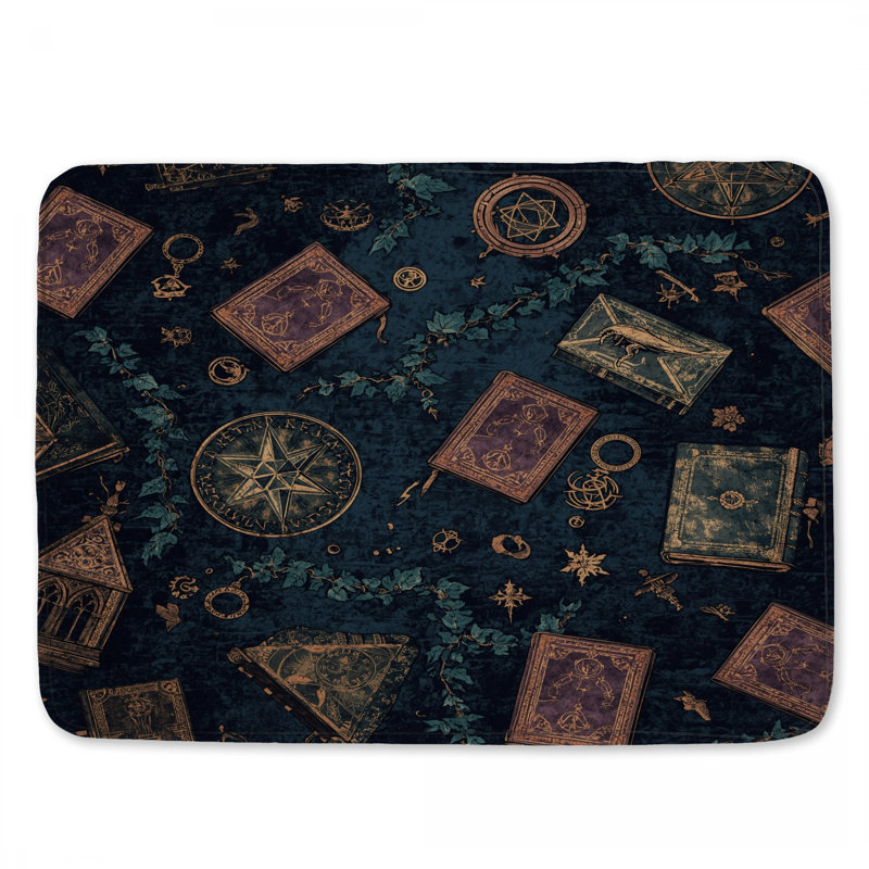 Tapis de bain livres et symboles mystiques, L 34 po x L 21 po