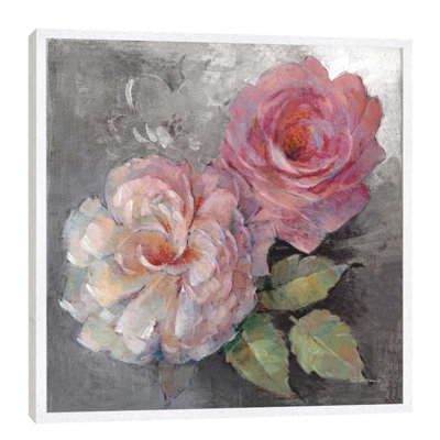 Roses On Grey I by Peter McGowan - Floater Frame Print on Canvas