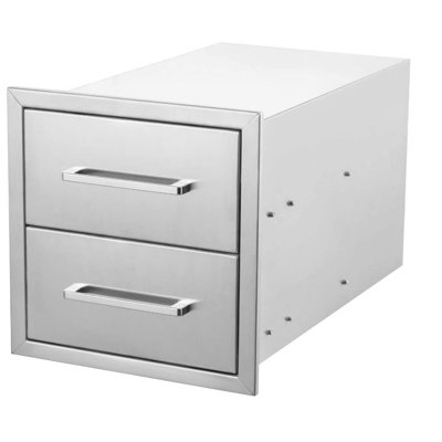 Heavy Duty Stainless Steel Outdoor Kitchen Drawers, 2-Tier Weatherproof Storage Cabinet with Ball Bearing Slides for BBQ Island, Patio Grill Station or Garden Kitchen, 14" W x 15" H x 23" D