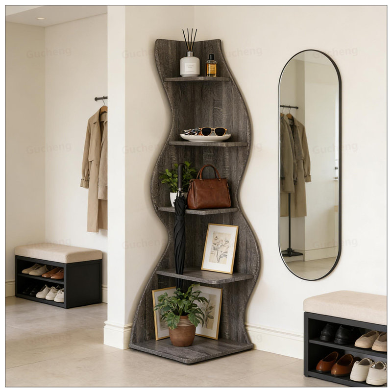 Vintage-Styled 5-Tier Corner Shelf, Spacious And Durable Storage Solution For Small Spaces, Gray