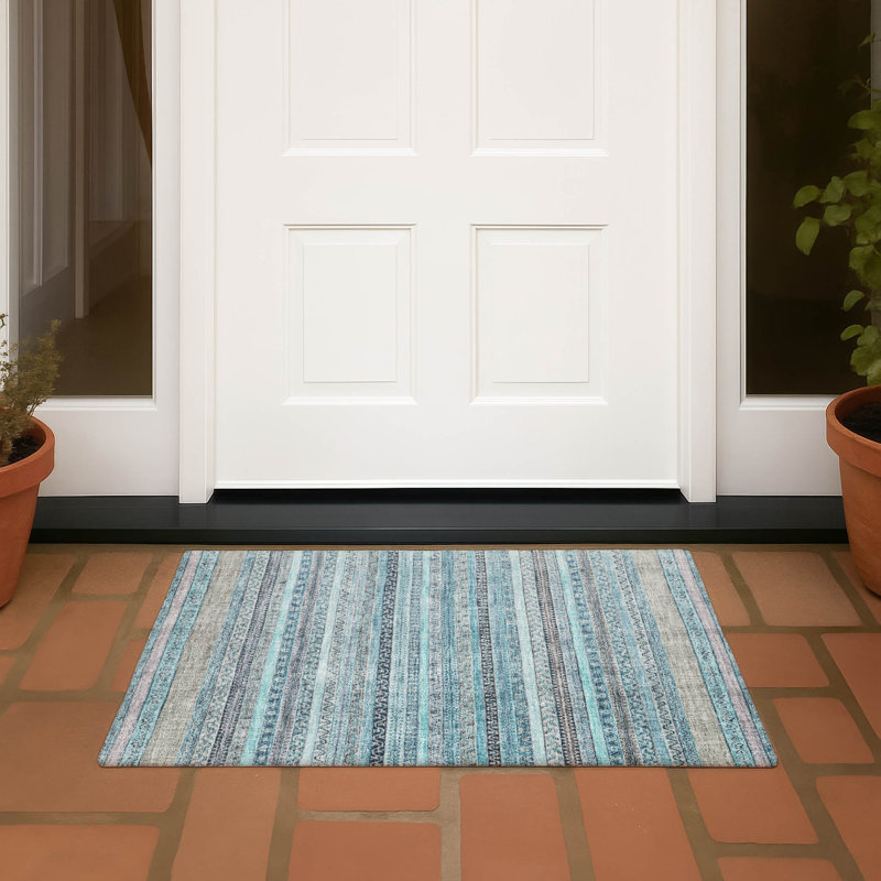 Machine Washable Indoor/Outdoor Chantille ACN2742 Striped Rug, 1'8" x 2'6", Turquoise