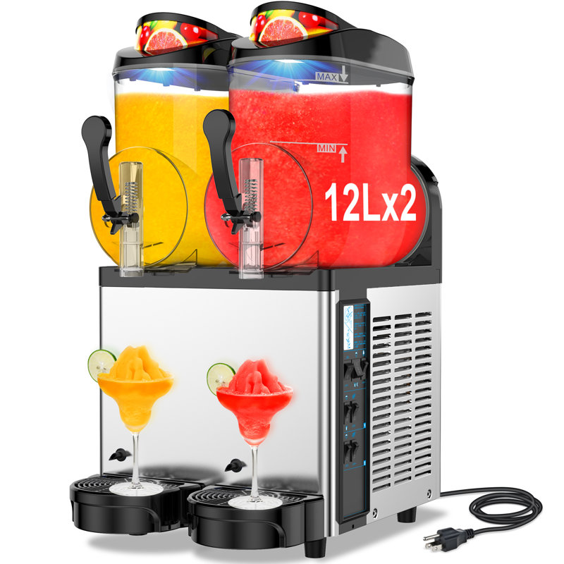 Commercial Slushy Machine 12X2 - Machine à boissons glacées et machine à margarita en acier inoxydable pour cocktails, jus et boissons alcoolisées