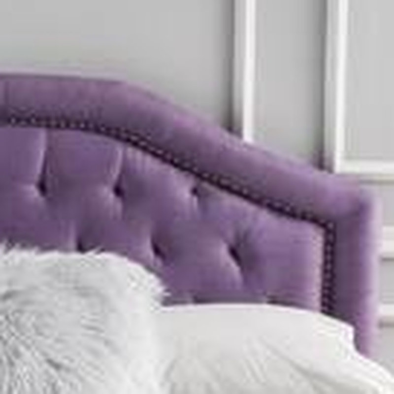 Tête de lit pleine grandeur mauve - rembourrée avec capitonnage à boutons et garniture cloutée fraîche pour lit double