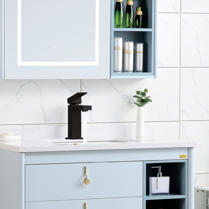 Single Handle Bathroom Faucet In Matte Black, Hole Installation, Solid Brass, Rustproof, Elegant Square Design, Adjustable Water Temperature, Easy Installation Steps Brass Black Faucet, Corrosion ,