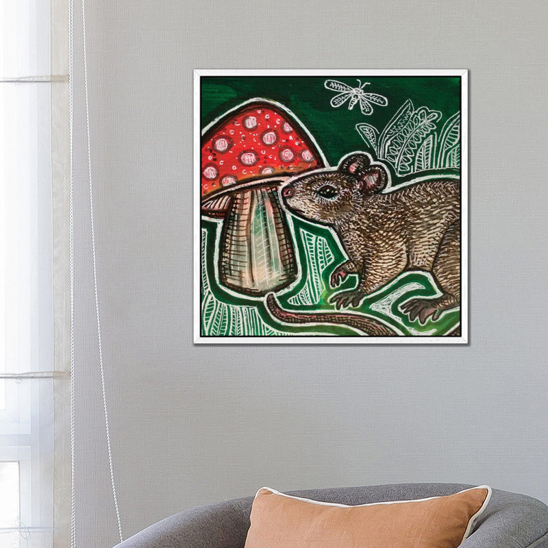 Small Mouse And Mushroom by Lynnette Shelley - Print on Canvas, 66.04 cm H x 66.04 cm W, White Floater Frame