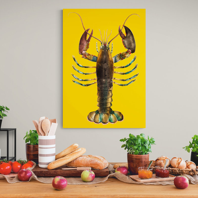 Lobster On Yellow Background - Wrapped Canvas Print, 31cm H x 21cm W