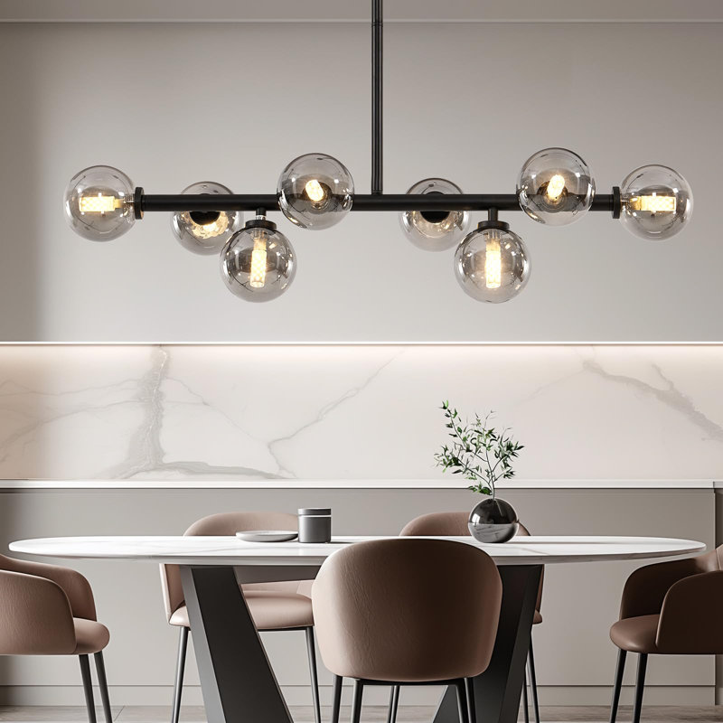 Lustre à lumières linéaires, plafonnier spoutnik moderne avec hauteur réglable et abat-jour en verre à intensité variable pour la salle à manger, le bureau et le design Mid-Century