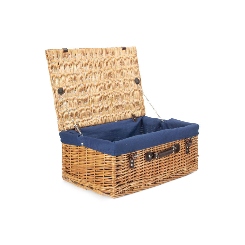 Wicker Hamper with Lining, Buff/Blue, 26cm H x 56cm W x 37cm D