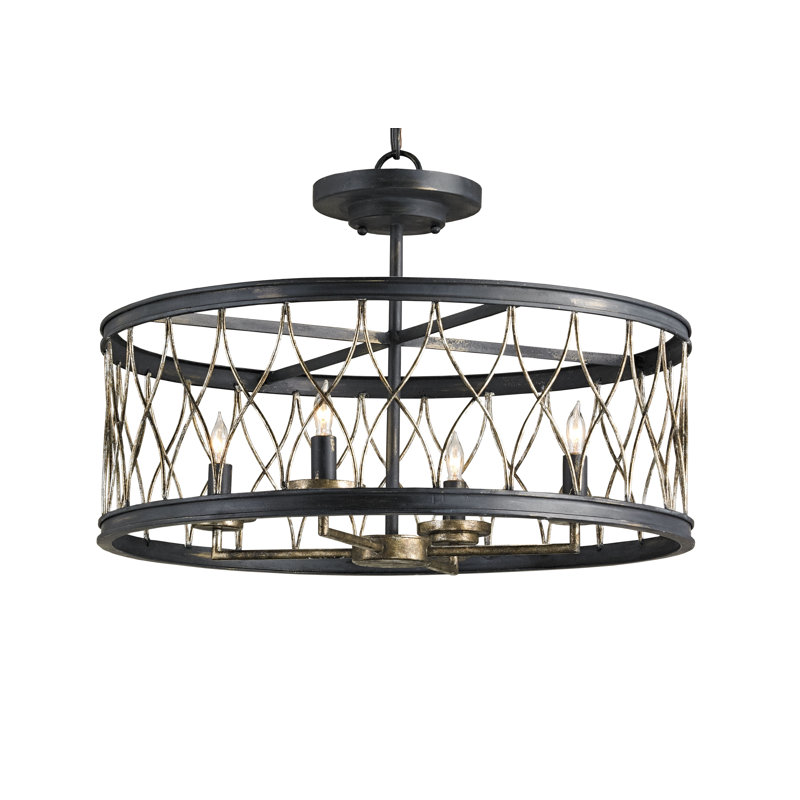 Lustre tambour 4 lumières Crisscross, Noir français / bronze pyrite
