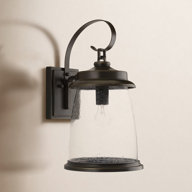 Darya Kirklin Seeded Glass Outdoor Wall Lantern, 14.25" H x 7" W x 9" D, Antique Bronze