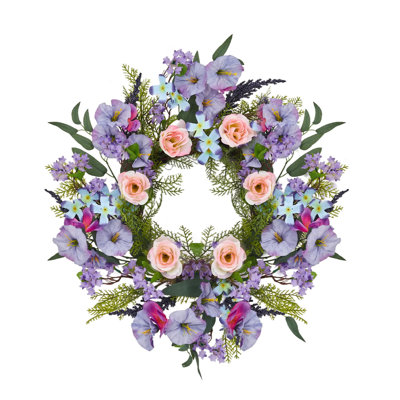 Couronne de 20 pouces printemps été, couronne de fleurs colorées artificielles pour la porte d'entrée, mariage, décoration intérieure, décoration de porche, maison de campagne