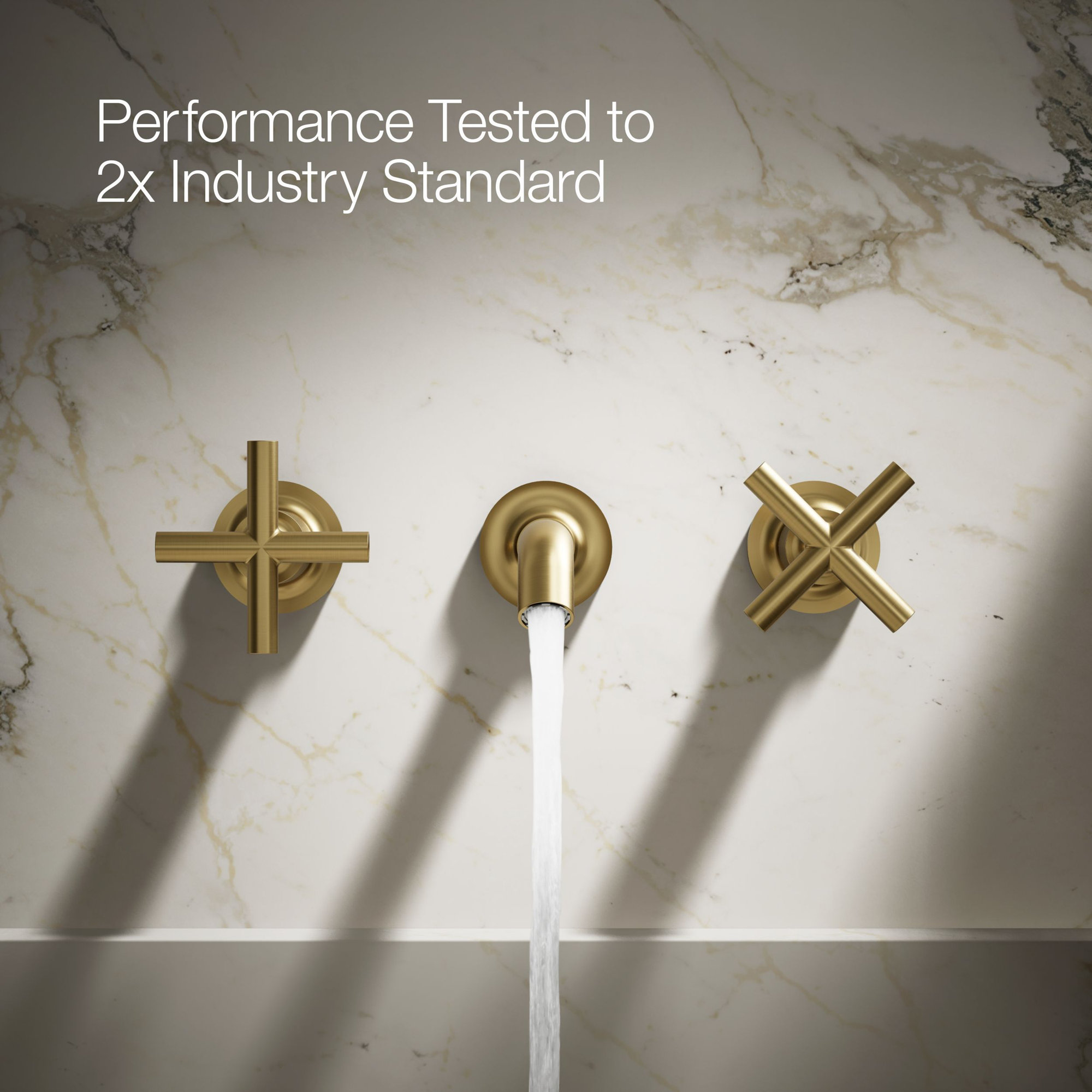 Purist Wall-Mounted Bathroom Faucet, Cross Handle, Vibrant Brushed Moderne Brass