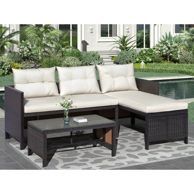 Ensemble de conversation modulaire en rotin avec coussins 3 pièces Patio