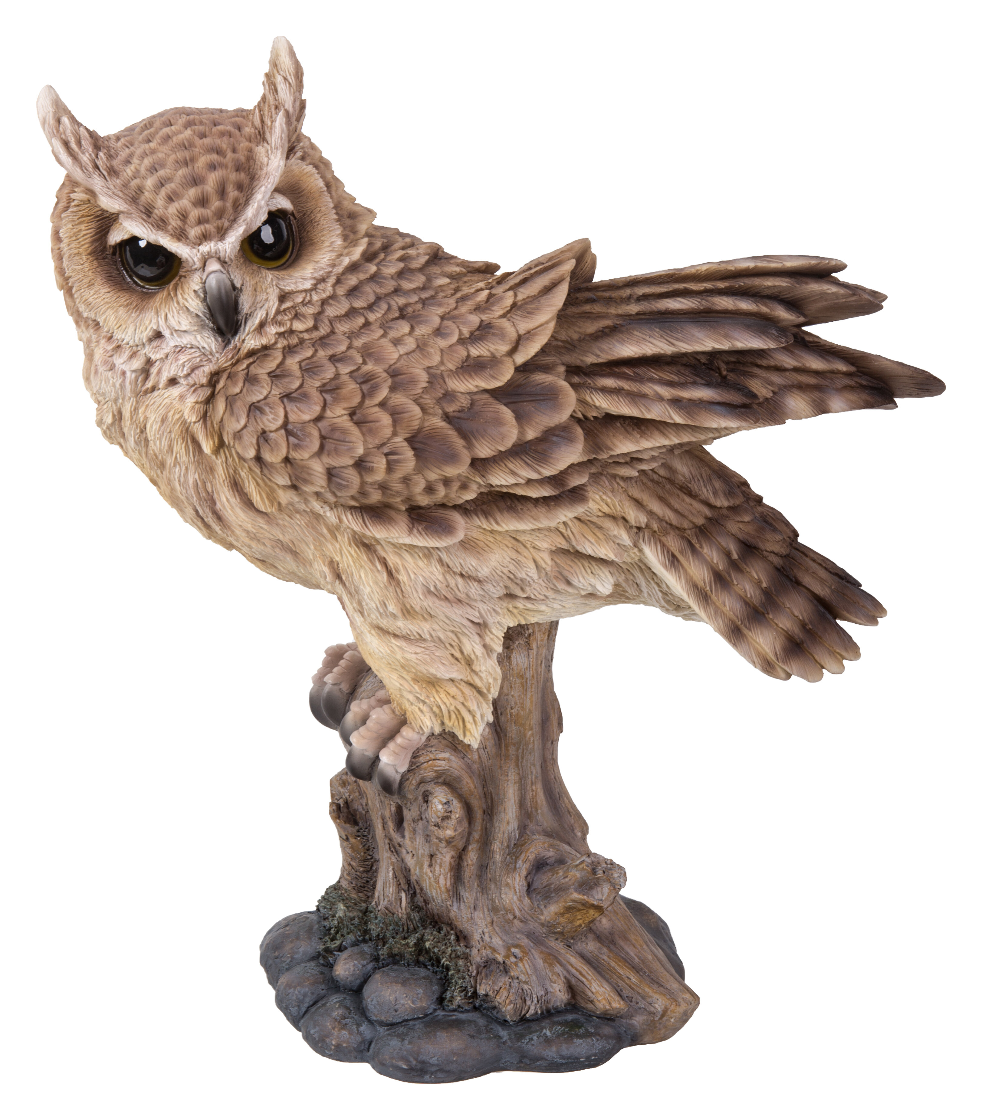 Hi-Line Gift Ltd. Long Eared Owl on Stump with Fluffed Feathers Statue ...