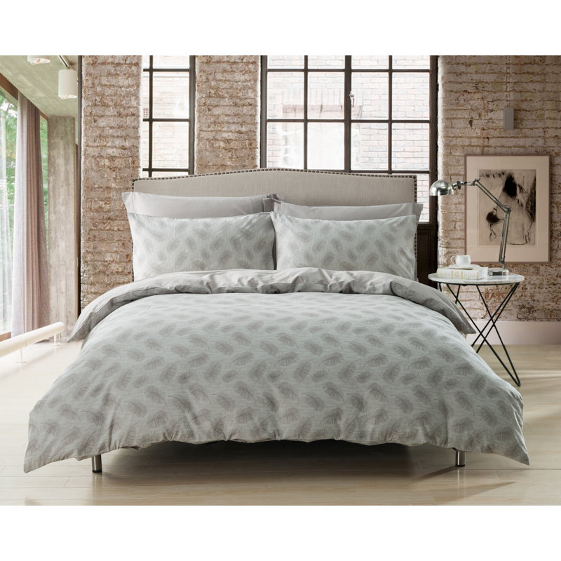 Gisselle Cotton Floral Duvet Cover Set with Pillowcases, Super King Duvet Cover + 2 Standard Pillowcases, Taupe