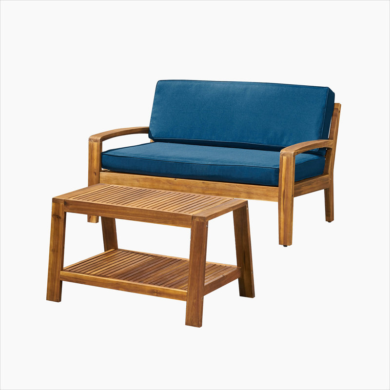 outdoor loveseat and coffee table set, Dark Blue, Brown