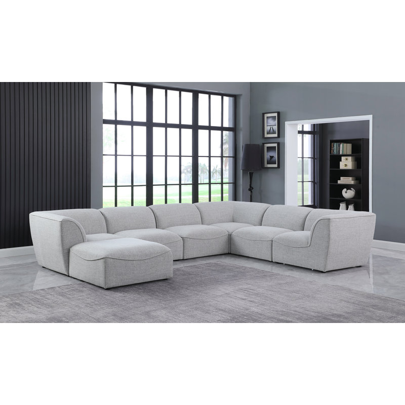 Calondra Upholstered U-Shaped Sectional with Ottoman Reversible, Grey Linen Textured Fabric