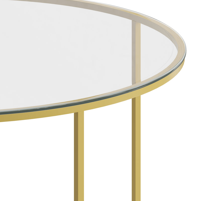 Modern Laminate Coffee Table with Crisscross Frame, Matte Gold, Clear