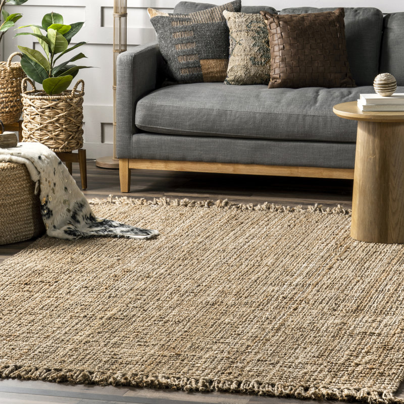 Isalena Handmade Flatweave Farmhouse Jute Area Rug in Natural, Square 8'