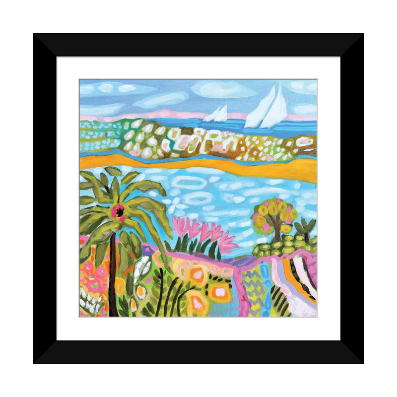 « palm retreat », impression sur toile, H 24 po x l 24 po x P 1 po, Papier d'art encadré noir, Blanc