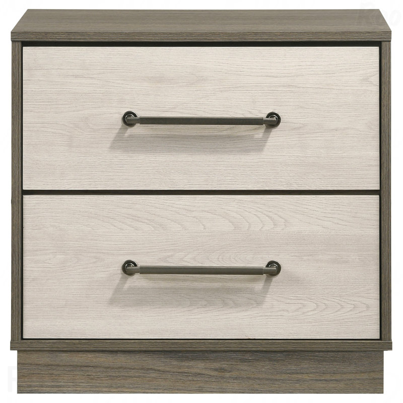 Table de chevet 2 tiroirs Grey Oak, Gris