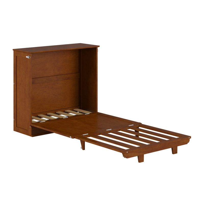 Lit escamotable Winthrop en bois avec matelas de 10 cm, Très grand simple, Teck