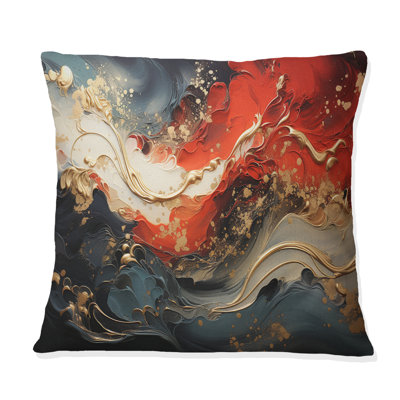 Red And Gold Marble Fire VI - Abstract Painting Printed Throw Pillow
